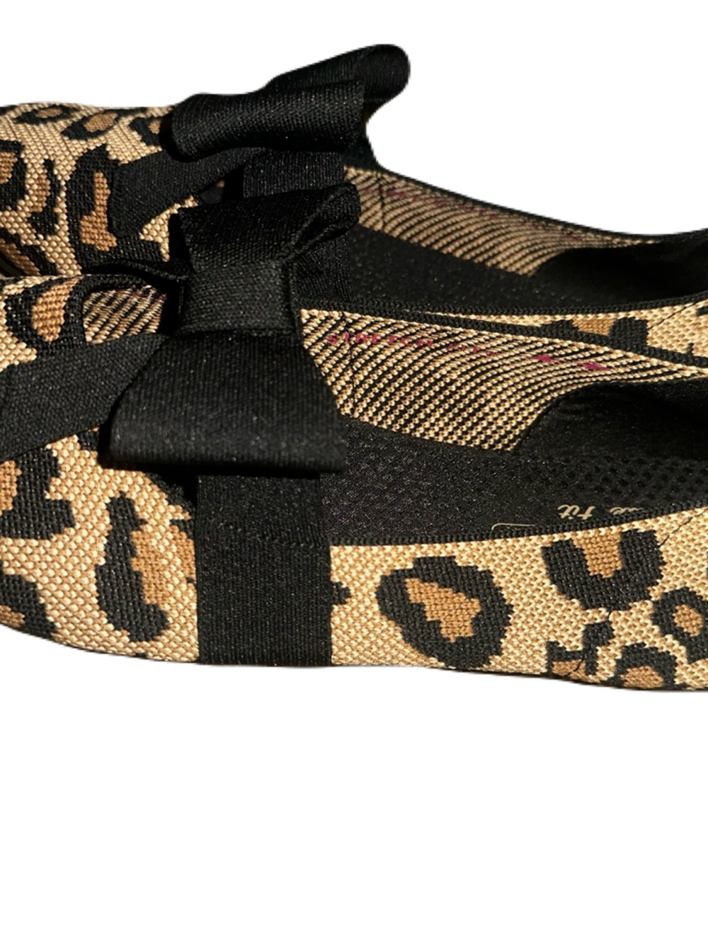 Skechers Leopard Print Pointed Toe Flats with Black Bow - Picture 3 of 5